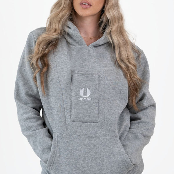 women's grey pullover hoodie designed by ucore