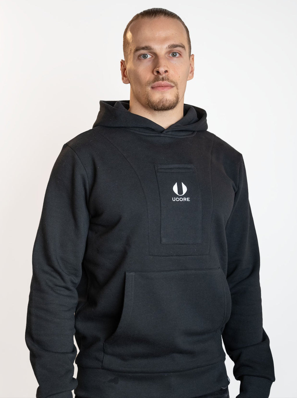 men's black hoodie with multiple pockets