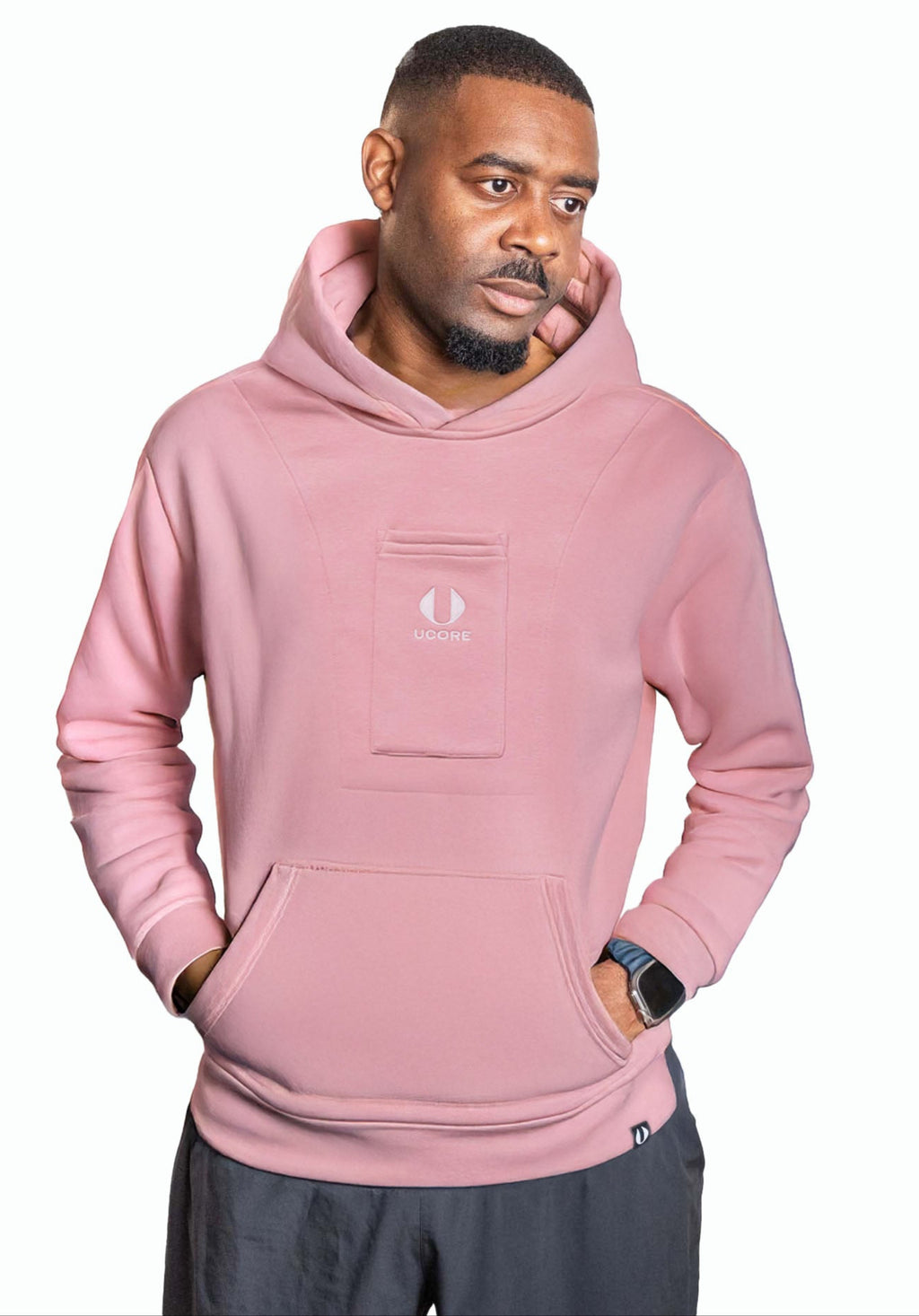 men's dusky pink hoodie designed by ucore
