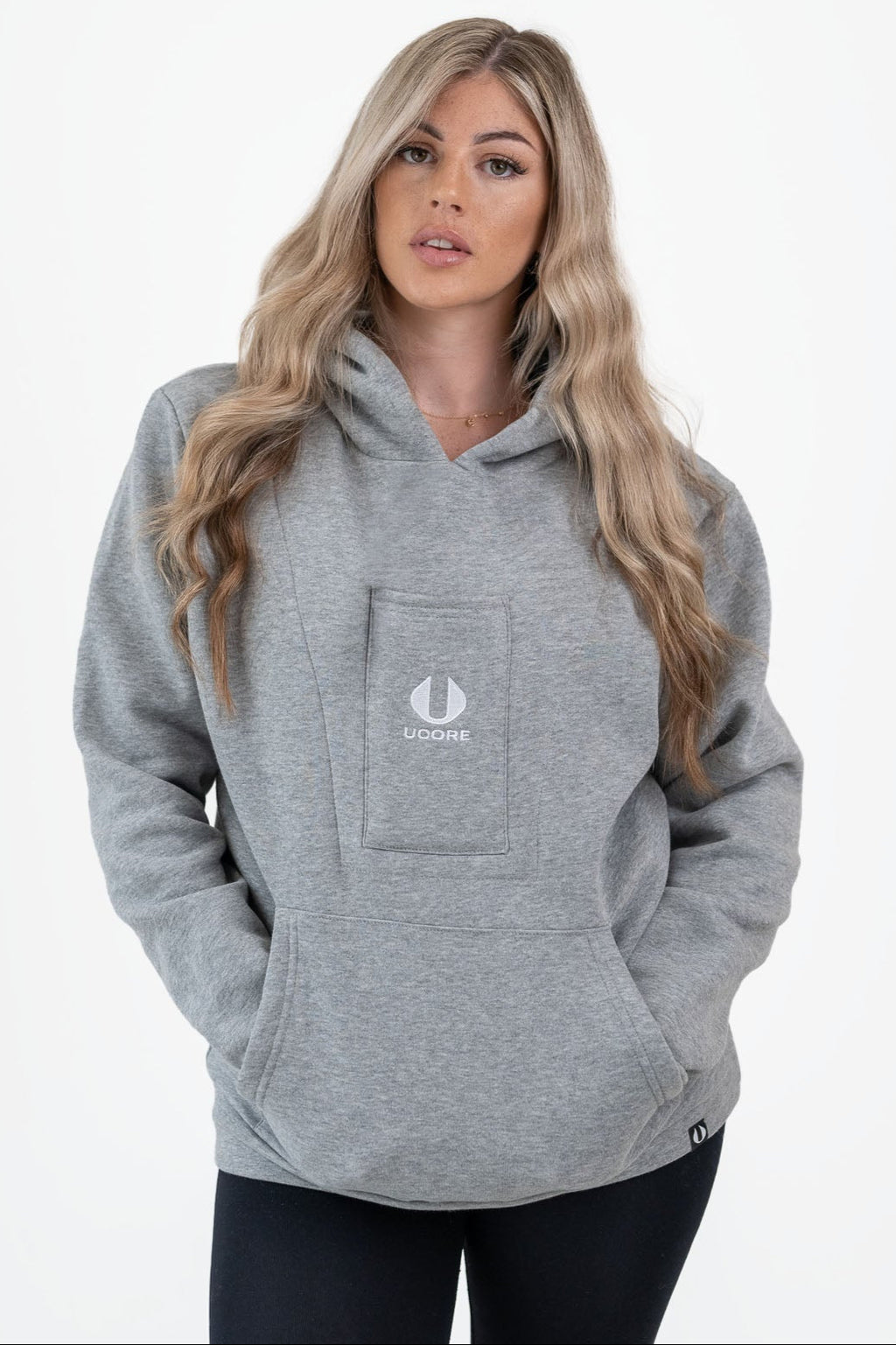 women's grey pullover hoodie designed by ucore